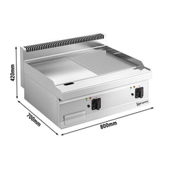 Płyta grillowa elektryczna - 7,10kW - Gładko - ryflowana - Powierzchnia: 800x700mm - nastawna