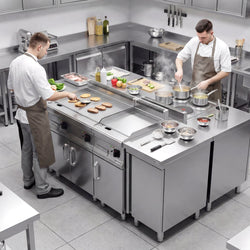 Płyta grillowa elektryczna - 3,6kW - Gładka - Powierzchnia: 395x535mm - na podstawie z szafką - z szafką z 1 drzwiami