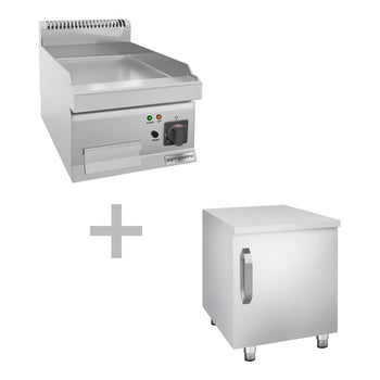 Elektryczna płyta grillowa - 3,6 kW - Gładka - włącznie z podstawą z drzwiczkami - Prime Gastro