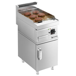 Płyta grillowa elektryczna - 3,6kW - Gładka - Powierzchnia: 395x535mm - na podstawie z szafką - z szafką z 1 drzwiami