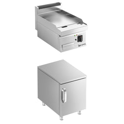 Płyta grillowa elektryczna - 3,6kW - Gładka - Powierzchnia: 395x535mm - na podstawie z szafką - z szafką z 1 drzwiami