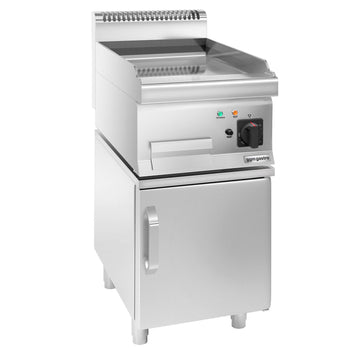 Elektryczna płyta grillowa – z powłoką z twardego chromu – 4,5 kW – gładka – wraz z podstawą z 1 drzwiami - Prime Gastro