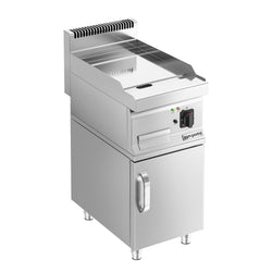 Płyta grillowa elektryczna - chromowana - 4,5kW - Gładka - Powierzchnia: 395x500mm - na podstawie z szafką - z szafką z 1 drzwiami