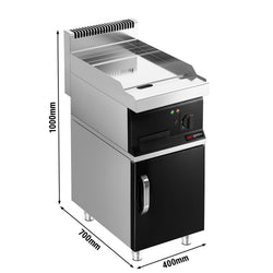 Płyta grillowa elektryczna - chromowana - 4,5kW - Gładka - Powierzchnia: 395x535mm - na podstawie z szafką - z szafką z 1 drzwiami