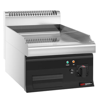 Elektryczna płyta grillowa – z powłoką z twardego chromu – 4,5 kW – gładka – wraz z podstawą z 1 drzwiami - Prime Gastro