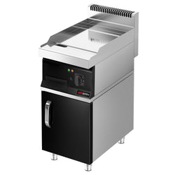 Płyta grillowa elektryczna - chromowana - 4,5kW - Gładka - Powierzchnia: 395x535mm - na podstawie z szafką - z szafką z 1 drzwiami
