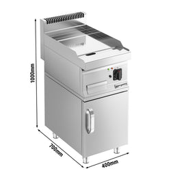 Płyta grillowa elektryczna - chromowana - 4,5kW - Gładka - Powierzchnia: 395x535mm - na podstawie z szafką - z szafką z 1 drzwiami