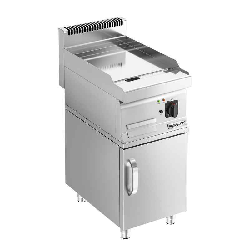 Płyta grillowa elektryczna - chromowana - 4,5kW - Gładka - Powierzchnia: 395x535mm - na podstawie z szafką - z szafką z 1 drzwiami
