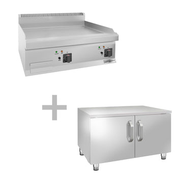 Elektryczna płyta grillowa - 9 kW - Gładka - włącznie z podstawą z 2 drzwiczkami - Prime Gastro