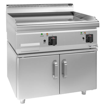 Elektryczna płyta grzewcza - z powłoką z twardego chromu - 9 kW - gładka - wraz z podstawą z 2 drzwiami - Prime Gastro