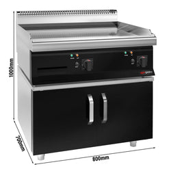 Elektryczna płyta grillowa – z powłoką z twardego chromu – 8 kW – gładka – wraz z podstawą z 2 drzwiami