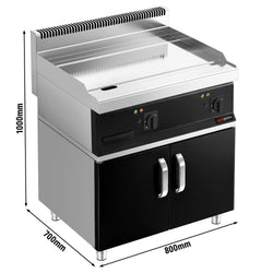 Płyta grillowa elektryczna - chromowana - 8,0kW - Gładka - Powierzchnia: 795x535mm - na podstawie z szafką - z szafką z 2 drzwiami