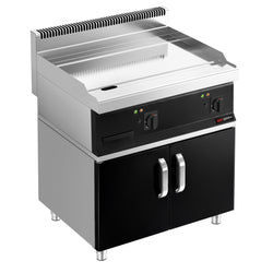 Płyta grillowa elektryczna - chromowana - 8,0kW - Gładka - Powierzchnia: 795x535mm - na podstawie z szafką - z szafką z 2 drzwiami