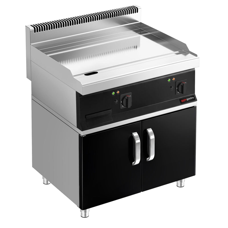 Płyta grillowa elektryczna - chromowana - 8,0kW - Gładka - Powierzchnia: 795x535mm - na podstawie z szafką - z szafką z 2 drzwiami