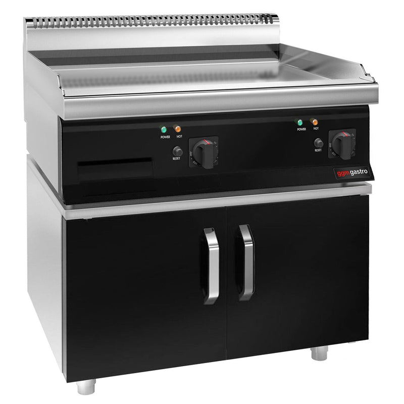 Elektryczna płyta grillowa – z powłoką z twardego chromu – 8 kW – gładka – wraz z podstawą z 2 drzwiami