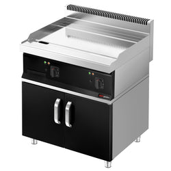 Płyta grillowa elektryczna - chromowana - 8,0kW - Gładka - Powierzchnia: 795x535mm - na podstawie z szafką - z szafką z 2 drzwiami