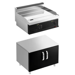 Płyta grillowa elektryczna - chromowana - 8,0kW - Gładka - Powierzchnia: 795x535mm - na podstawie z szafką - z szafką z 2 drzwiami