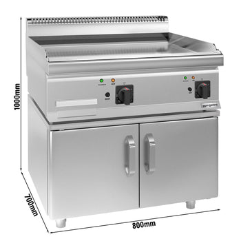 Elektryczna płyta grillowa – z powłoką z twardego chromu – 8 kW – gładka – wraz z podstawą z 2 drzwiami - Prime Gastro