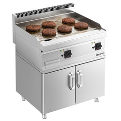 Płyta grillowa elektryczna - chromowana - 9kW - Gładka - Powierzchnia: 595x500mm - na podstawie z szafką - z szafką z 2 drzwiami