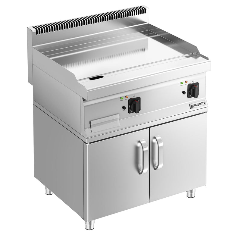Płyta grillowa elektryczna - chromowana - 8kW - Gładka - na podstawie z szafką - z szafką z 2 drzwiami - Powierzchnia: 795x535mm