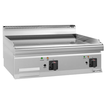 Elektryczna płyta grillowa – z powłoką z twardego chromu – 8 kW – gładka – wraz z podstawą z 2 drzwiami - Prime Gastro