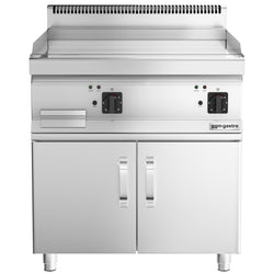 Płyta grillowa elektryczna - chromowana - 9kW - Gładka - Powierzchnia: 595x500mm - na podstawie z szafką - z szafką z 2 drzwiami