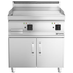 Płyta grillowa elektryczna - chromowana - 8kW - Gładka - na podstawie z szafką - z szafką z 2 drzwiami - Powierzchnia: 795x535mm
