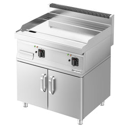 Płyta grillowa elektryczna - chromowana - 9kW - Gładka - Powierzchnia: 595x500mm - na podstawie z szafką - z szafką z 2 drzwiami