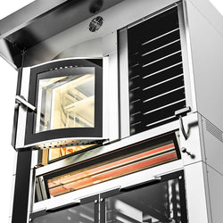 Elektryczny piec piekarniczy – 6x 600x400 mm – półki po prawej stronie – w zestawie piec do pizzy i szafa garownicza