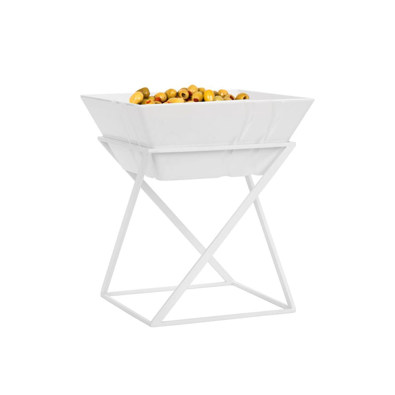 Stojak bufetowy - Biały - Wys.: 275mm - w zestawie 1 miska z melaminy - stal nierdzewna malowana proszkowo + melamina - Kwadratowy