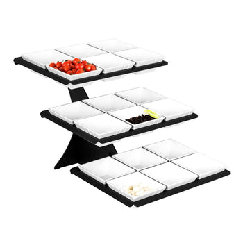 Etażerka/ Stojak bufetowy - czarny - włącznie z 18 miskami z melaminy - kwadratowy - Prime Gastro