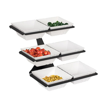 Etażerka / Stojak bufetowy - czarny - włącznie z 6 miskami z melaminy - kwadratowy - Prime Gastro