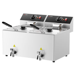Frytownica elektryczna dwukomorowa nastolna - 12+12L - 6,5kW - z kranem spustowym