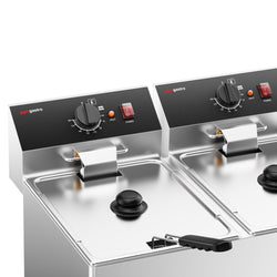 Elektryczna frytownica dwukomorowa – 12+12 litrów – 6,5 kW – z kranikiem spustowym