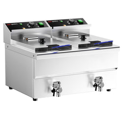 Podwójna frytownica elektryczna - 8+8 litrów - 6,5 kW - z kranem spustowym