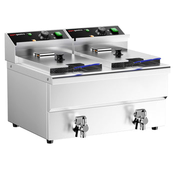 Podwójna frytownica elektryczna - 8+8 litrów - 6,5 kW - z kranem spustowym - Prime Gastro