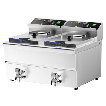 Podwójna frytownica elektryczna - 8+8 litrów - 6,5 kW - z kranem spustowym - Prime Gastro