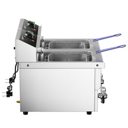 Podwójna frytownica elektryczna - 8+8 litrów - 6,5 kW - z kranem spustowym