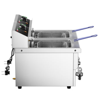 Podwójna frytownica elektryczna - 8+8 litrów - 6,5 kW - z kranem spustowym - Prime Gastro