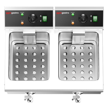 Podwójna frytownica elektryczna - 8+8 litrów - 6,5 kW - z kranem spustowym - Prime Gastro