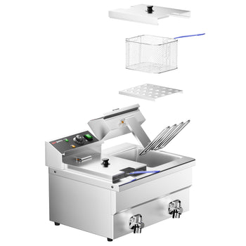 Podwójna frytownica elektryczna - 8+8 litrów - 6,5 kW - z kranem spustowym - Prime Gastro