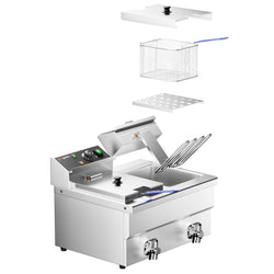 Podwójna frytownica elektryczna - 8+8 litrów - 6,5 kW - z kranem spustowym