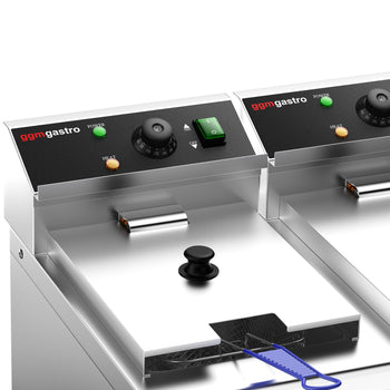 Podwójna frytownica elektryczna - 8+8 litrów - 6,5 kW - z kranem spustowym - Prime Gastro