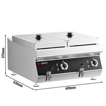 Podwójna frytkownica elektryczna – 600 mm – 13+13 litrów – 9 kW – z kranikiem spustowym