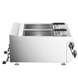 Podwójna frytkownica elektryczna – 600 mm – 13+13 litrów – 9 kW – z kranikiem spustowym