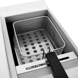 Podwójna frytkownica elektryczna – 600 mm – 13+13 litrów – 9 kW – z kranikiem spustowym