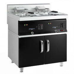 Frytownica elektryczna dwukomorowa wolnostojąca na szafce - 10+10L - 28,5kW - z kranem spustowym - Czarna