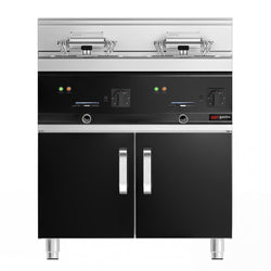 Frytownica elektryczna dwukomorowa wolnostojąca na szafce - 10+10L - 28,5kW - z kranem spustowym - Czarna