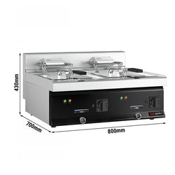 Frytownica elektryczna dwukomorowa nastolna - 10+10L - 18kW - z kranem spustowym - Czarny