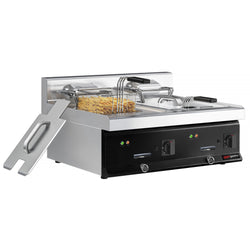 Frytownica elektryczna dwukomorowa nastolna - 10+10L - 18kW - z kranem spustowym - Czarny